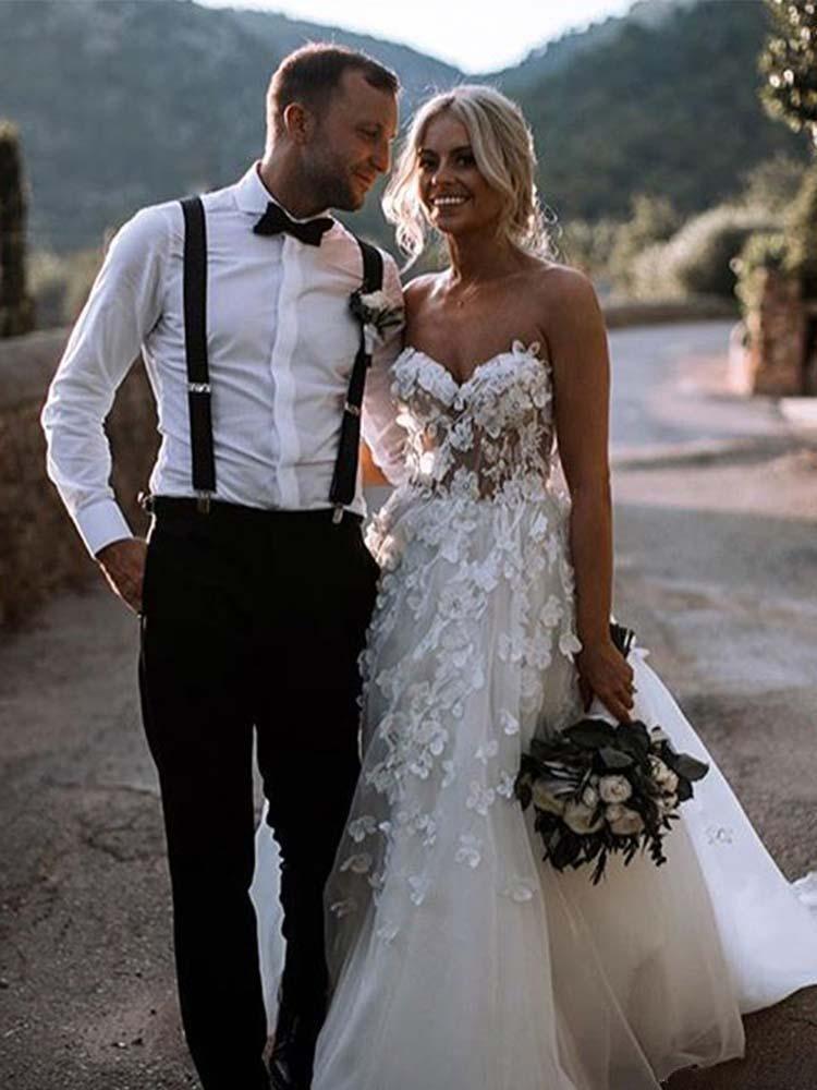 Vestidos de novia de tul con escote corazón y apliques WD327