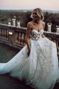 Vestidos de novia de tul con escote corazón y apliques WD327