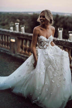 Vestidos de novia de tul con escote corazón y apliques WD327