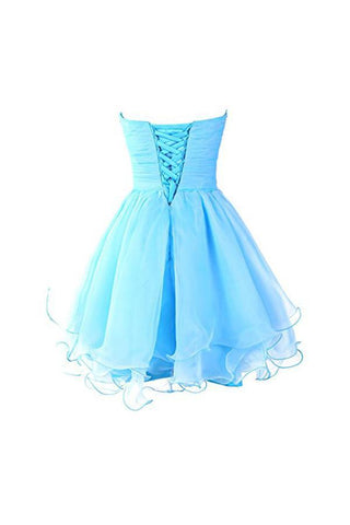 Vestidos de fiesta de bienvenida azules de organza con escote corazón, vestidos de graduación PG054