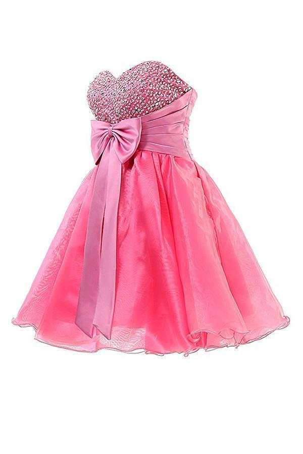 Vestidos cortos de organza con escote corazón para baile de graduación o fiesta de bienvenida PG063