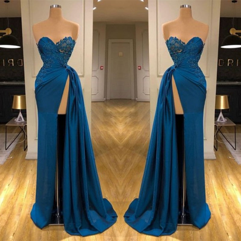 Sweetheart Prom Dress Long With Split Lace Appliques