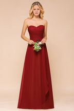 Vestido rojo de dama de honor con escote corazón, de gasa, largo hasta el suelo, para invitada de boda, sin espalda.