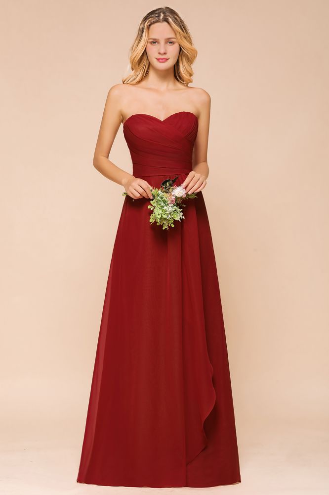 Vestido rojo de dama de honor con escote corazón, de gasa, largo hasta el suelo, para invitada de boda, sin espalda.