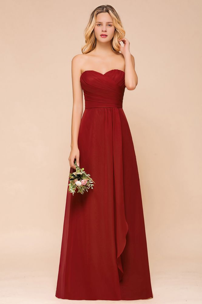 Vestido rojo de dama de honor con escote corazón, de gasa, largo hasta el suelo, para invitada de boda, sin espalda.
