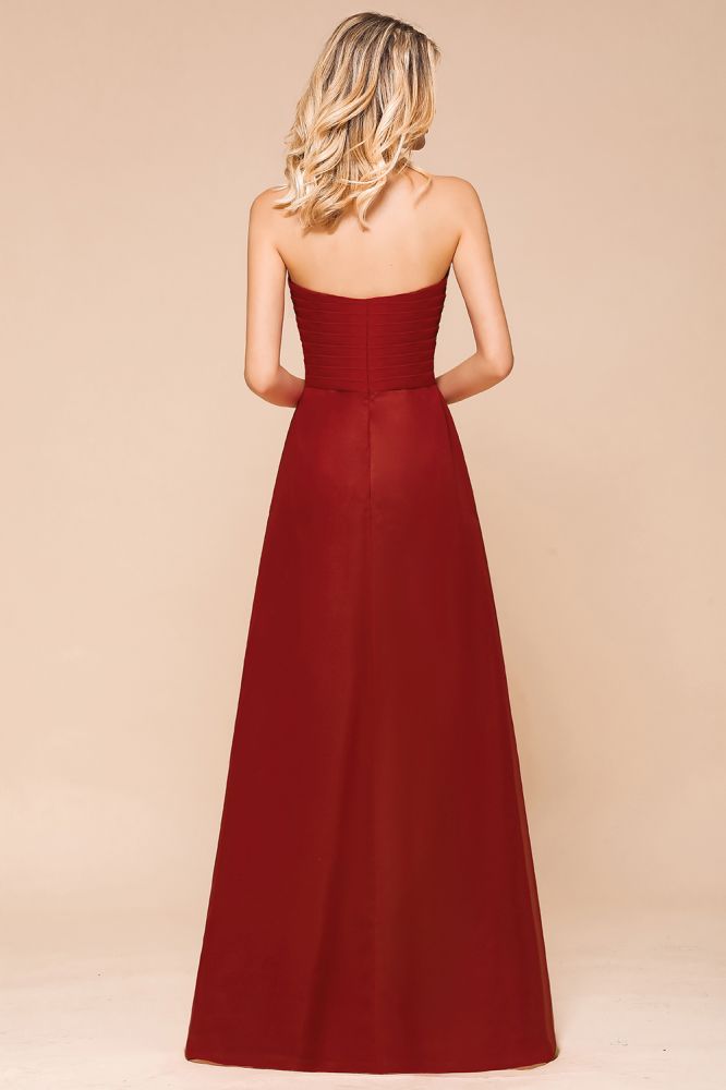 Vestido rojo de dama de honor con escote corazón, de gasa, largo hasta el suelo, para invitada de boda, sin espalda.