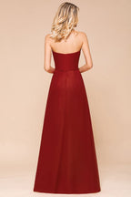 Vestido rojo de dama de honor con escote corazón, de gasa, largo hasta el suelo, para invitada de boda, sin espalda.