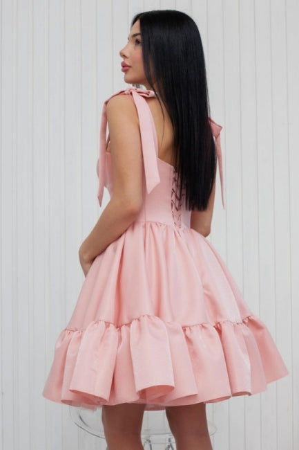 Robe de bal rose simple sans manches à bretelles courtes et décolleté cœur