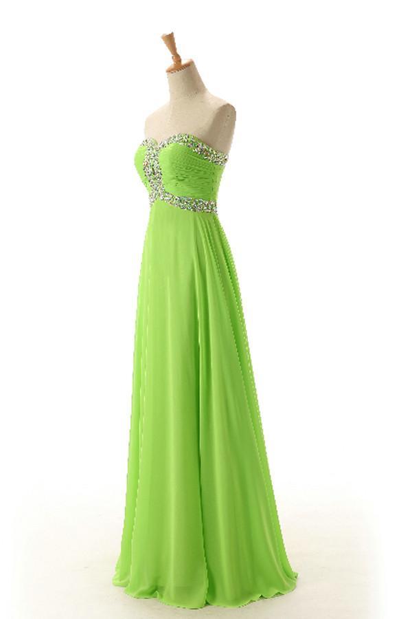 Vestido de fiesta verde de gasa sin mangas, escote corazón y espalda descubierta PG 243