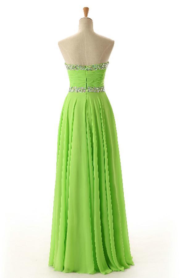Vestido de fiesta verde de gasa sin mangas, escote corazón y espalda descubierta PG 243