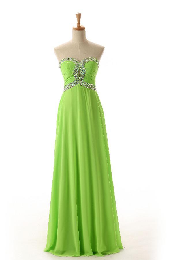 Vestido de fiesta verde de gasa sin mangas, escote corazón y espalda descubierta PG 243