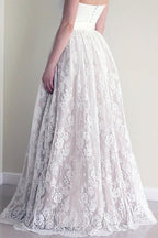Vestido de novia largo blanco sin mangas con escote corazón y encaje WD053