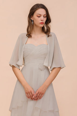 Sweetheart Sleeveless Mini Grey Bridesmaid Dress with Chiffon Wraps