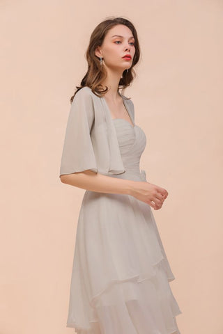 Sweetheart Sleeveless Mini Grey Bridesmaid Dress with Chiffon Wraps