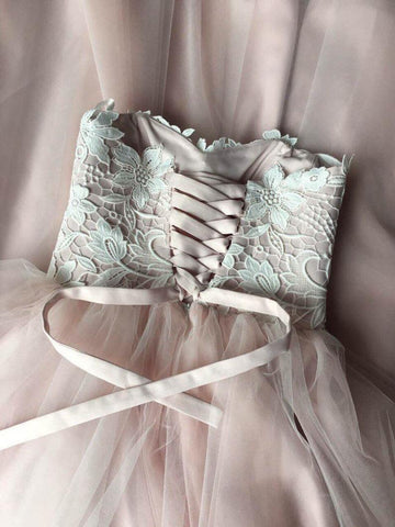 Vestido de novia bohemio corte A sin tirantes con escote corazón, vestido de novia modesto de tul WD427