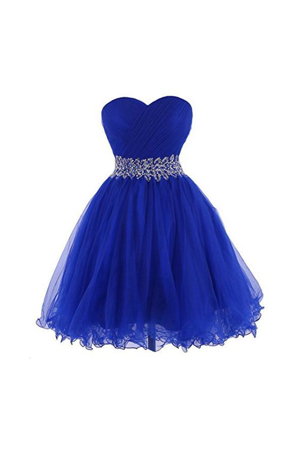 Robe de cocktail en tulle à décolleté cœur, robe de bal avec perles PG086