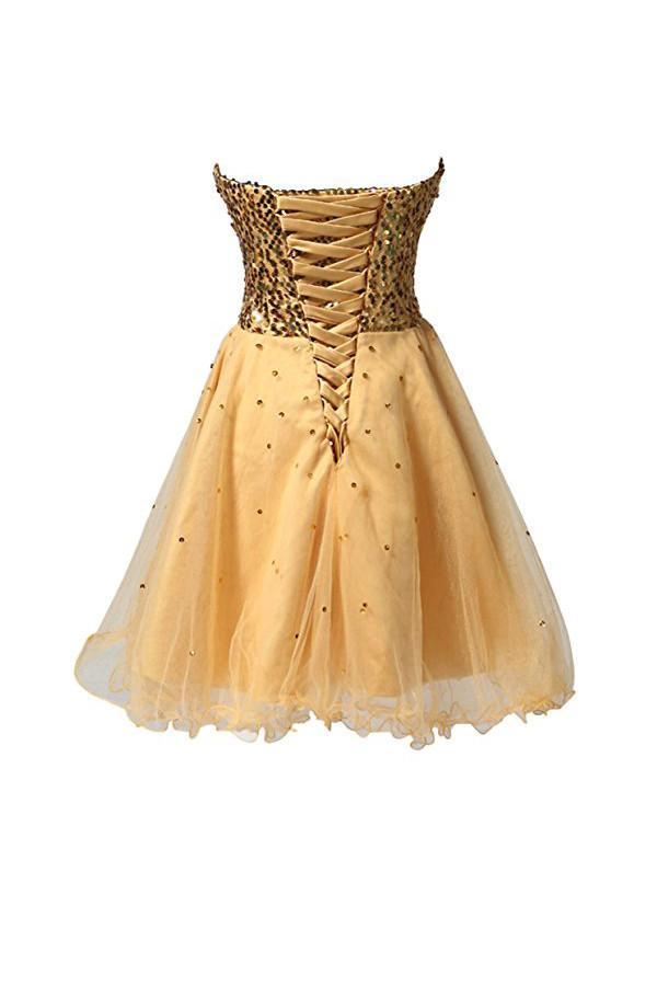 Vestido corto de fiesta de bienvenida con lentejuelas y tul con escote corazón PG085