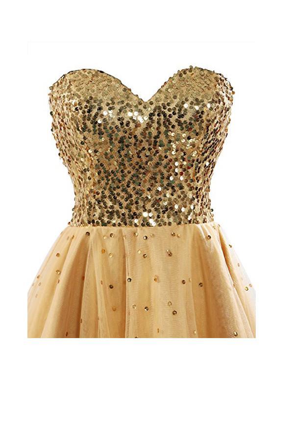 Vestido corto de fiesta de bienvenida con lentejuelas y tul con escote corazón PG085