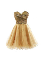 Vestido corto de fiesta de bienvenida con lentejuelas y tul con escote corazón PG085