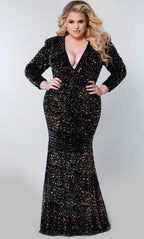 Long Sleeve V-neck Evening Gown