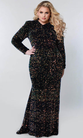 Vestido de noche de manga larga con escote en V