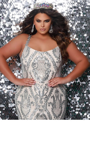 Robe de soirée à paillettes et décolleté rond