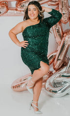 Vestido de fiesta asimétrico con lentejuelas