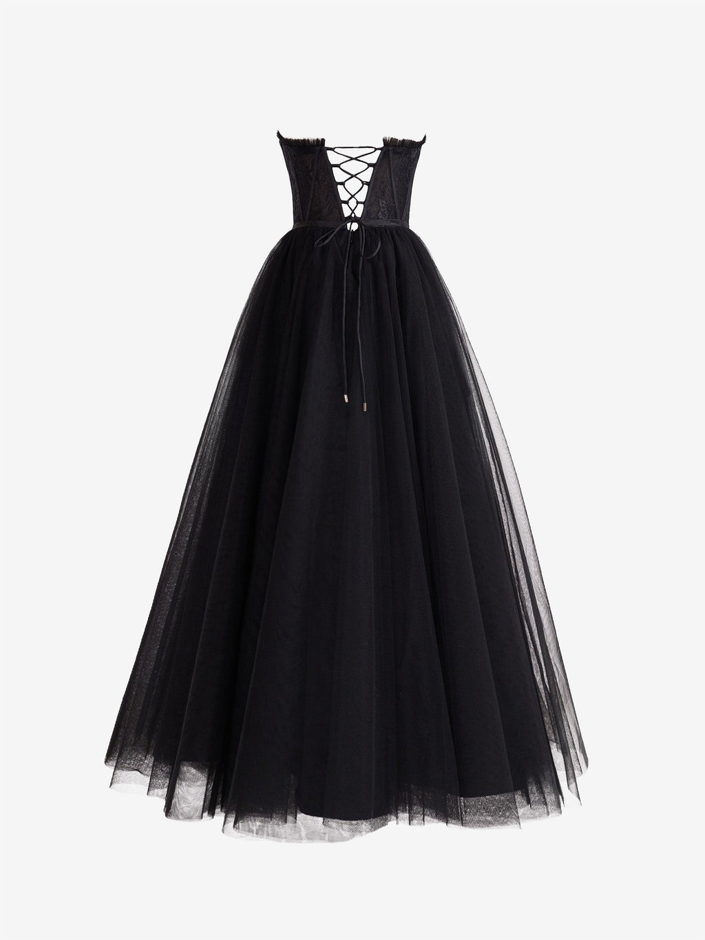 Vestido de fiesta de tul con corsé, escote corazón y corte en A con abertura