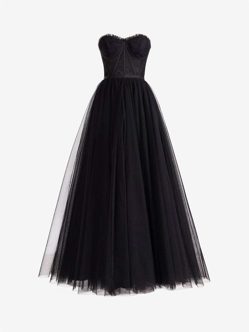 Vestido de fiesta de tul con corsé, escote corazón y corte en A con abertura