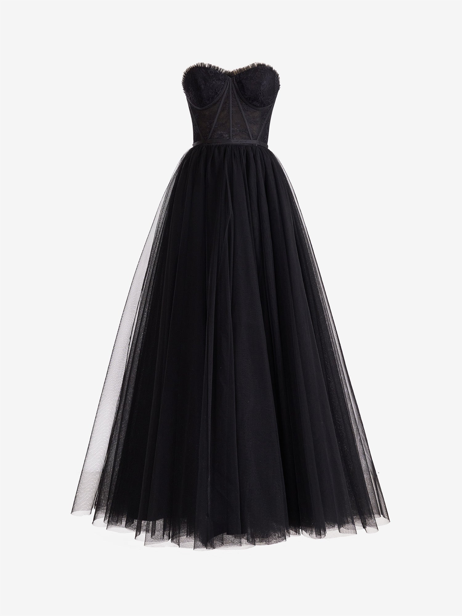 Vestido de fiesta de tul con corsé, escote corazón y corte en A con abertura
