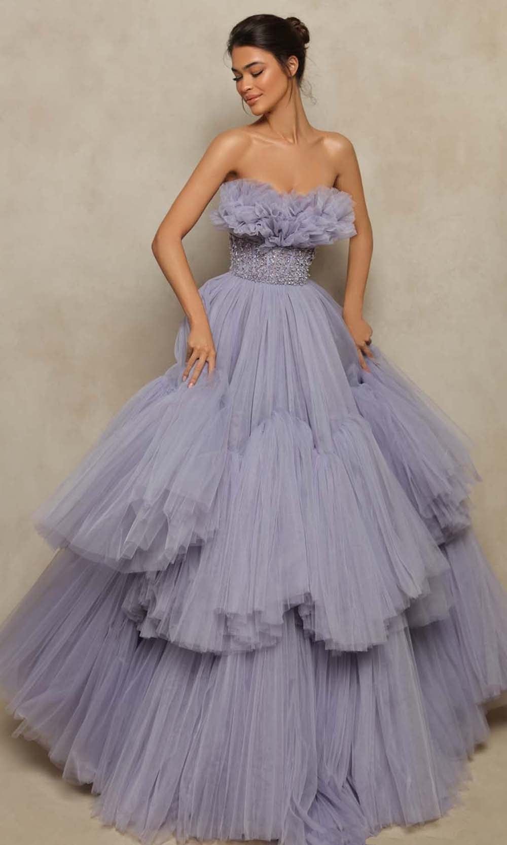 Vestido de graduación de talla grande sin tirantes, de tul con cuentas