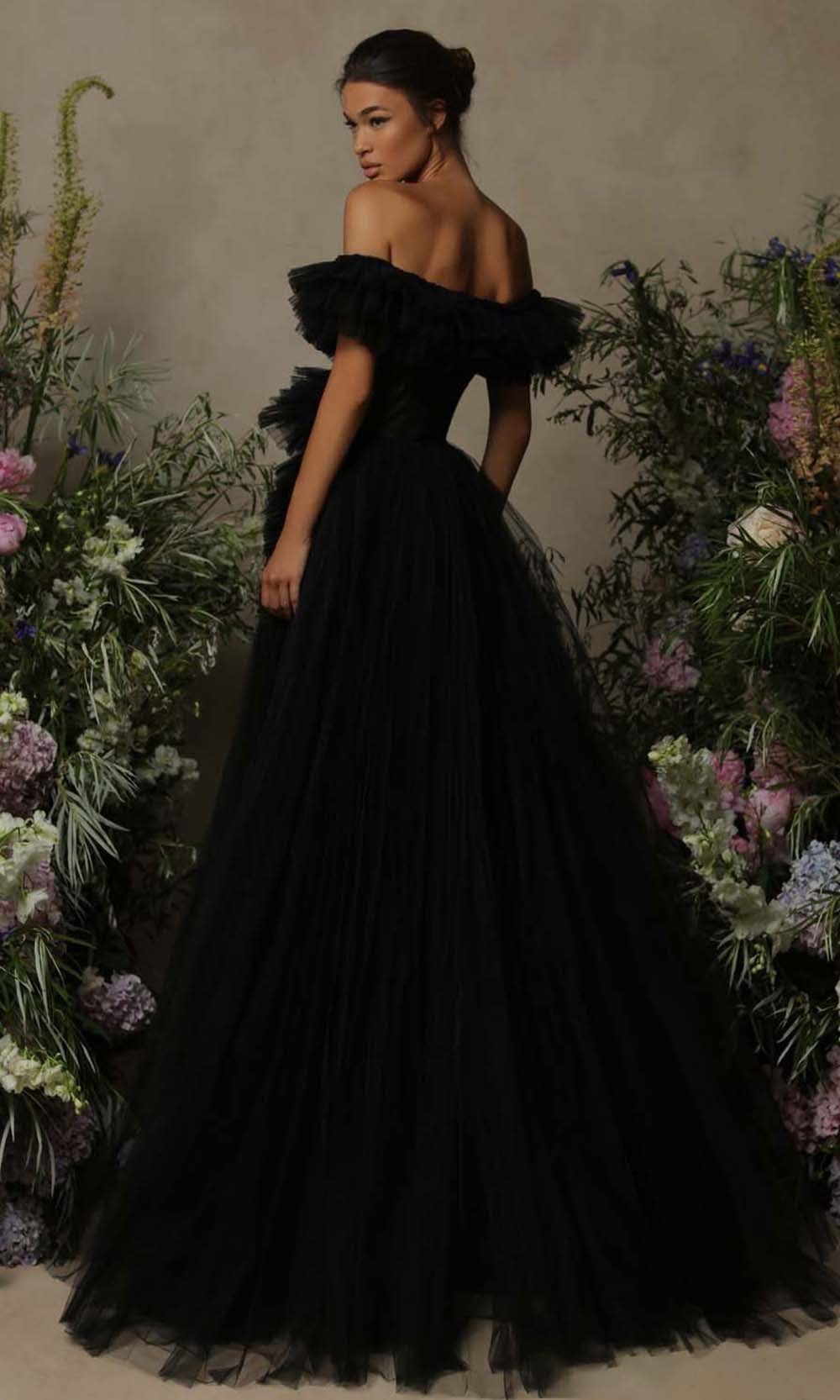 Tulle Ruffled A-Line Slit Gown
