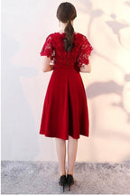 Robe de mariée mi-longue à manches en dentelle, avec ceinture, modèle PD096