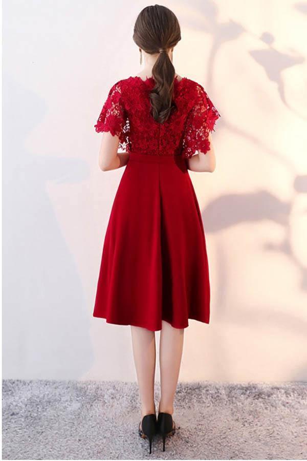 Robe de mariée mi-longue à manches en dentelle, avec ceinture, modèle PD096