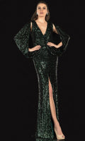Robe longue à sequins à manches cape