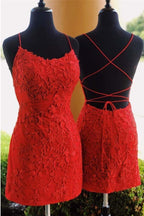 Robe de bal courte rose fourreau à nouer dans le dos, ornée d'appliqués, modèle PD327