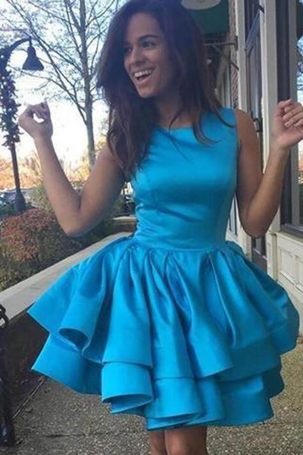 Vestido corto de fiesta amarillo con falda escalonada, vestido de graduación corto de satén, vestido de graduación PD372