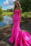 Tiff | Robe de bal sirène en satin rose avec nœud