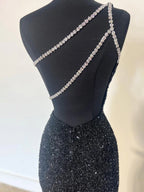 Tove | Robe de bal sirène orange à sequins asymétriques et fente