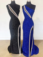 Tove | Robe de bal sirène orange à sequins asymétriques et fente