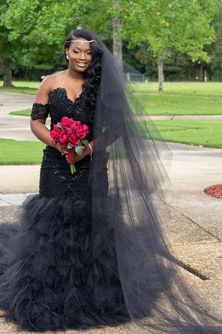 Trendy Off-the-Shoulder Gorgeous Beads Prom Dresses Fit and Flare Tulle Ruffles Evening Gowns