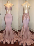 Trendy Pink Beads Spaghetti-Straps Party Dresses Mermaid Formal Dresses