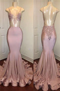 Trendy Pink Beads Spaghetti-Straps Party Dresses Mermaid Formal Dresses