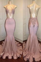 Trendy Pink Beads Spaghetti-Straps Party Dresses Mermaid Formal Dresses