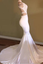 Trendy White Mermaid High-Neck Sleeveless Formal Dresses