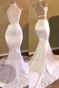 Trendy White Mermaid High-Neck Sleeveless Formal Dresses