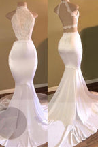 Trendy White Mermaid High-Neck Sleeveless Formal Dresses