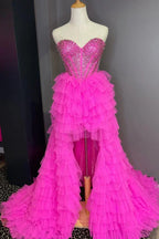 Spencer | Tulle A-Line Tiered Sweetheart Beaded High Low Prom Dress