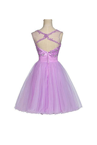 Tulle Appliques Beads Open Back Short Homecoming Dresses PG055