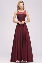 Vestido de dama de honor largo hasta el suelo, sin mangas, con encaje de tul y pedrería; vestido de fiesta de tul y gasa corte A.
